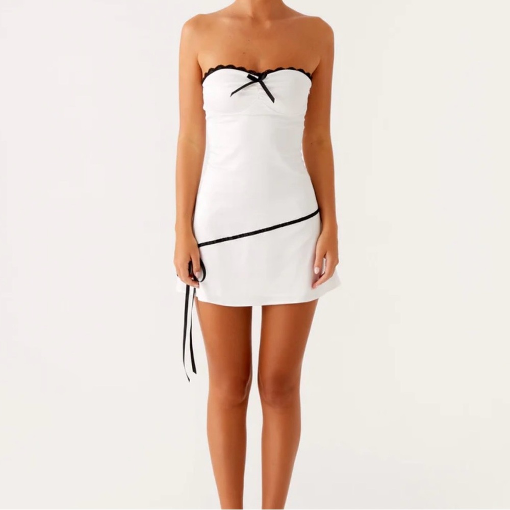 Peppermayo Strapless White Dress with Black Trim